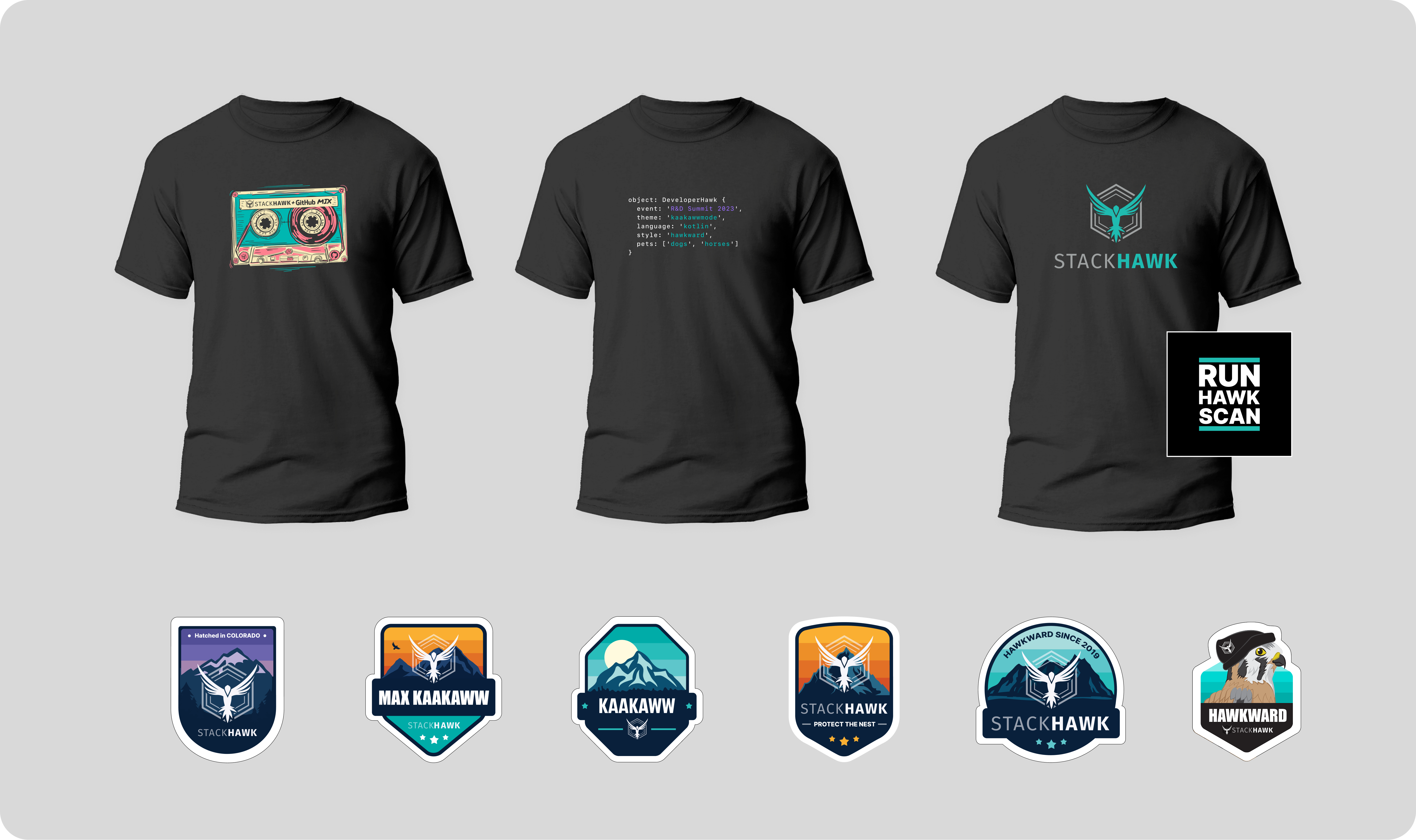 T-shirt and sticker designs for conferences